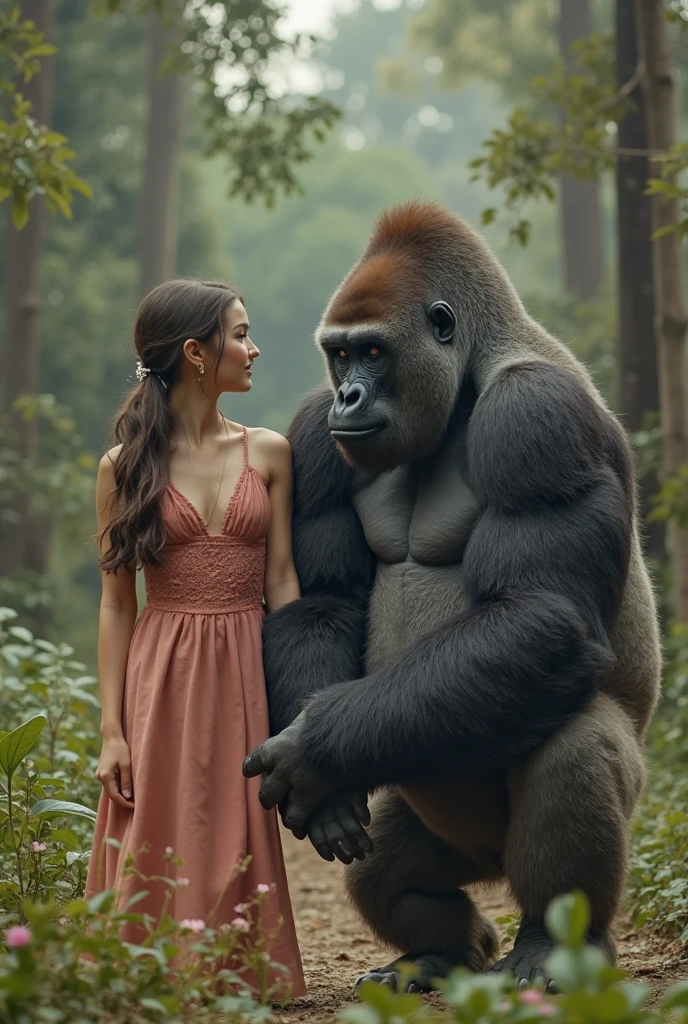 Best Quality, High resolution, 8k Very aesthetic, 1 Girl Wearing a dress, hugging a big monkey, Animal Gorila, monkey, Face Details:1.7, Digital Art, HD, Extremely Detailed, Best Quality, Funny, <lora:CRY:0.65>