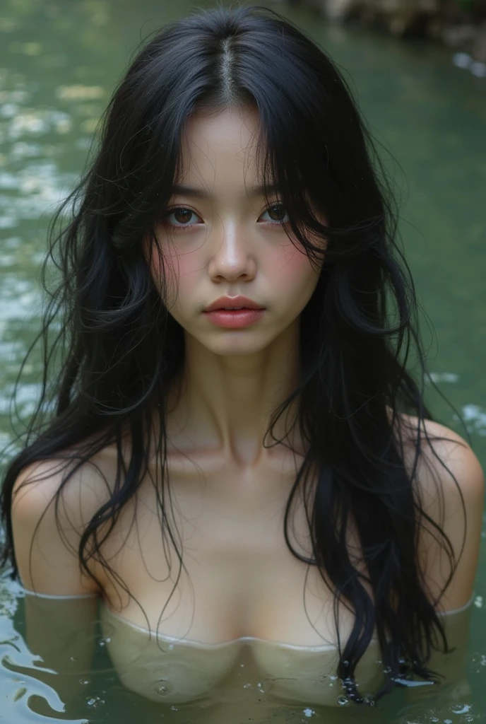 (masterpiece),4k, (ultra realistic), (best quality), (high detailed face),sexy, 1girl, a beautiful girl near the river, slim, (full naked body), (flat chested), (black stocking), (front view), (ultra detailed body), (ultra detailed hair), (high detailed hands), photorealistic, (protrait), (body painting: 1.4), (pubic hair)