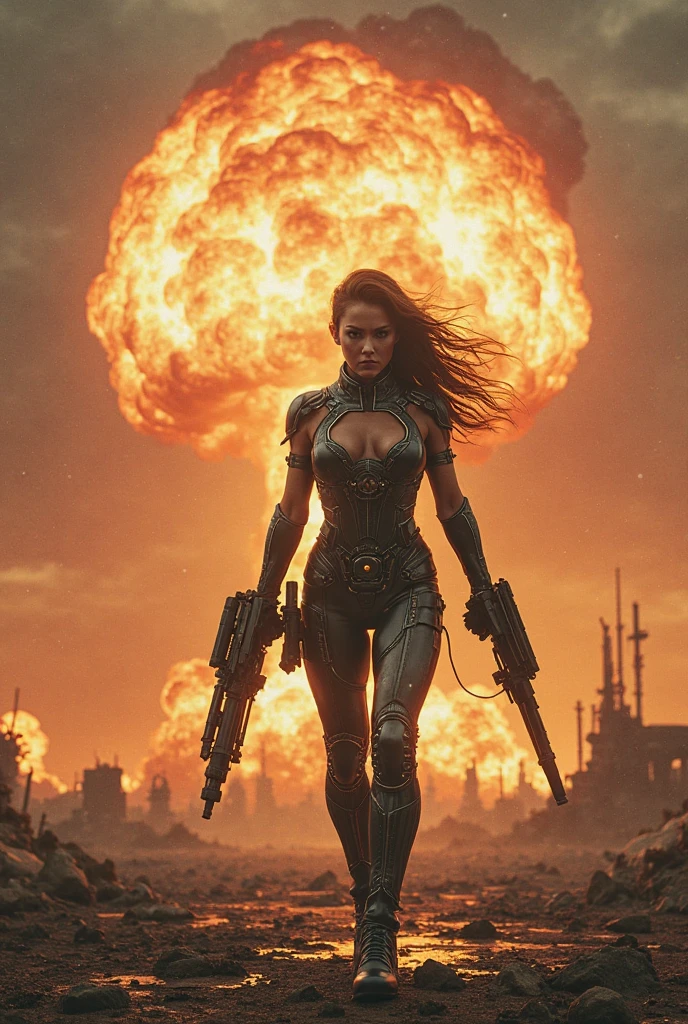 hot girl, czech girl, big breast, chainned nipples, war, between building, night view ultra hd, ultra detail, full body, collapse building, alien plane, body detail, ultra hd, blue eyes, leaves, fire, ak47