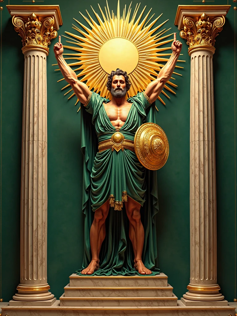 (Jesus is happy and carries a scepter in the shape of Hermes' Caduceus, Jesus wears a golden crown on his head, Jesus is dressed as a powerful Greek god in a white robe that covers the whole body, Jesus is in a futuristic city during dawn, Jesus is smiling and holds a scepter with his perfectly detailed human hand),  ((masterpiece, high quality, 8K, high resolution, detailed piece, realistic, full body front view, cinematic lighting, bio-luminescent filter))