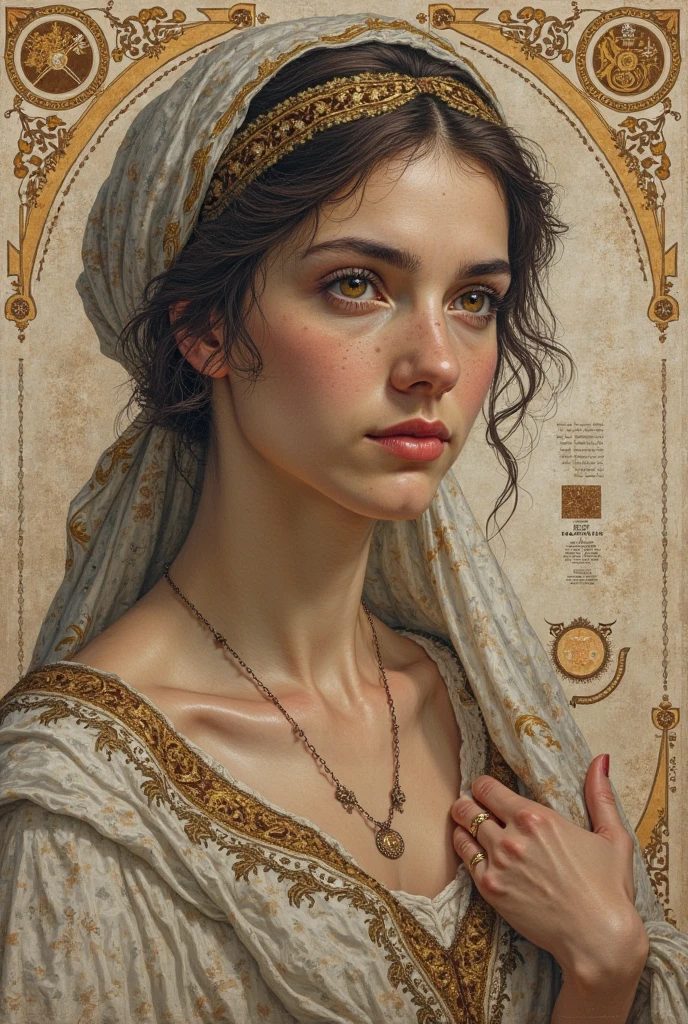 Create the Virgo zodiac sign image with a portrait , Transmit characteristic energy,symbols and colors of the sign 