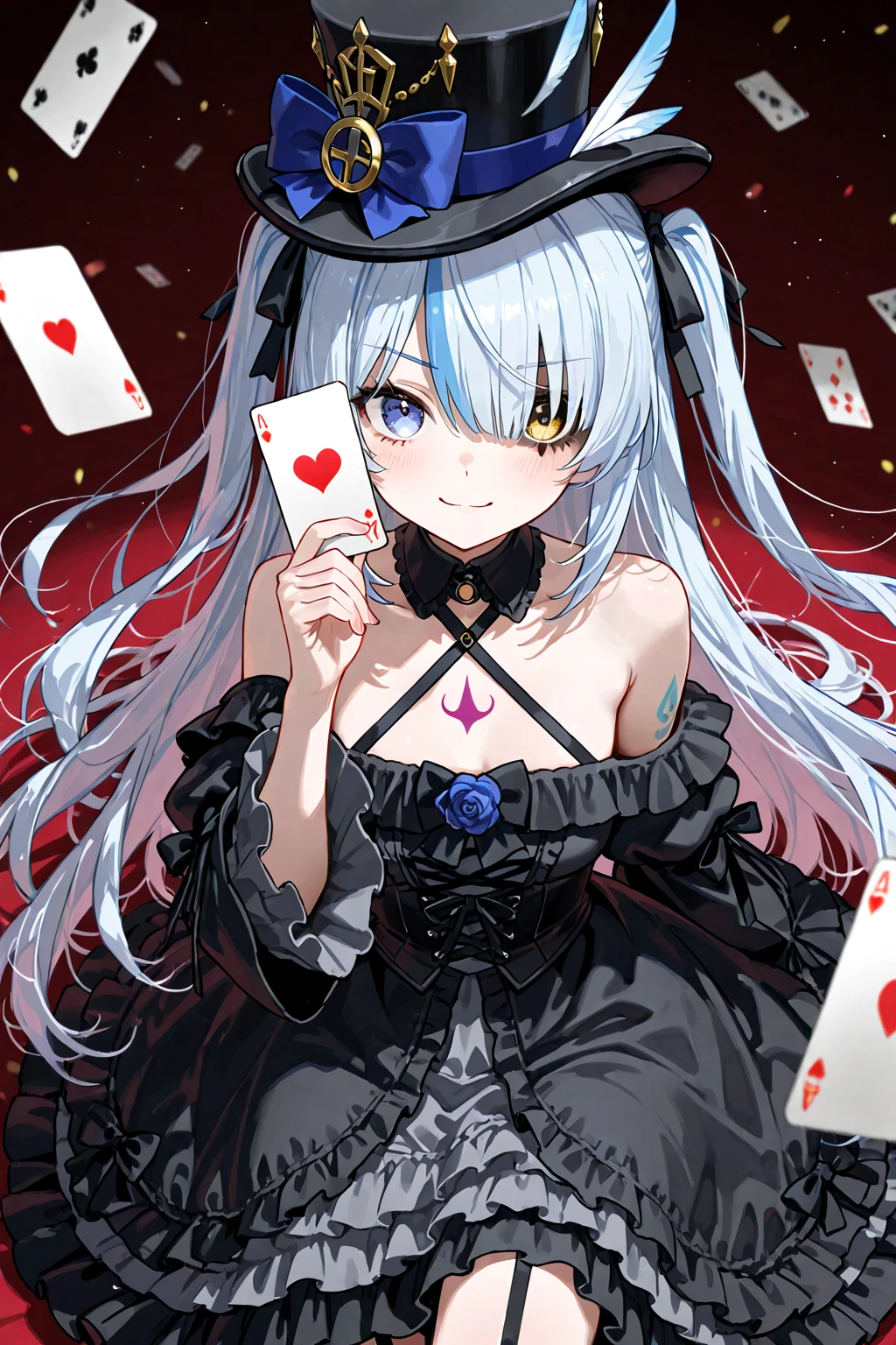 female　grey hair　caramel eyes　short hair　in the forest　white cutter shirt　Pose with movement　one person　Black vest　Decisive pose　doctor gown　masterpiece　Highest image quality　noise removal　clear parts 　cinematic shadow　Increased attractiveness of the eyes　clear parts the shine of the eyes　Draw eyelashes neatly　perfect eyes　detailed eyes　Sharpen image quality　Sharpen eye writing　clear parts eye shape, (((Playing Card Joker Poker Card) with rose motif at the center with a stylized ornament)),  chains, grasping the chain hard, holding a prefect apple in her hand