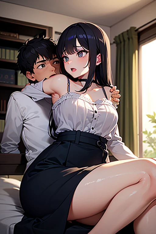 （（super high quality,））（（Ultra-high resolution,））（16K,）（super masterpiece,）（（Ultra HD ,））（Detailed shading,）At the window in the middle of the night,One sexy mother,One young boy,A boy hugs him from the side,（（popped Tight collar White shirts,））Folded sleeves,Unbutton the third button,（The lower half is only underwear,）Spread your legs,（（Eyes facing the camera,））Glasses,blush,Ahegao,necklace,wedding ring,Sweaty,Love juice,