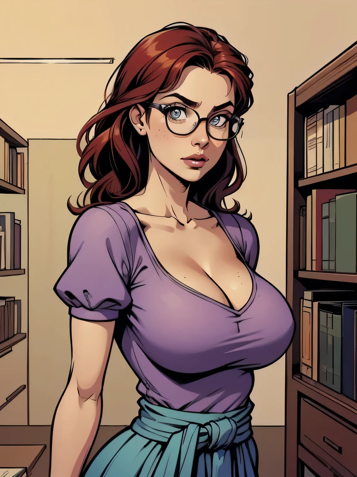 (realistic illustration),(full body:1.4),. cute 22 yo brunette Caucasian woman with green eyes. Sexy chubby figure, natural breasts, beautiful ass. Smile. Eyeglasses, cardigan, carnation pink dress, high heels. Masterpiece, (highly detailed:1.2),(detailed face and eyes:1.2), 8k wallpaper, Moody lighting. core shadows, high contrast, bokeh.