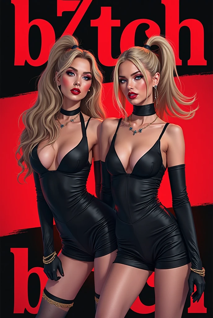 two women in leather skirts and bras standing next to each other, a sheep, streetwear bra and shorts, various costumes, inspired by Rowena Meeks Abdy, tumblr, Second life, Inspired by Wang Duo, keyed up, only black and red!!!, tanned skin, wearing leather swimsuit, sensual and sombre style, be, punk outfit, Big , Big tits, bbl girl, bimbo girl, no tattoos