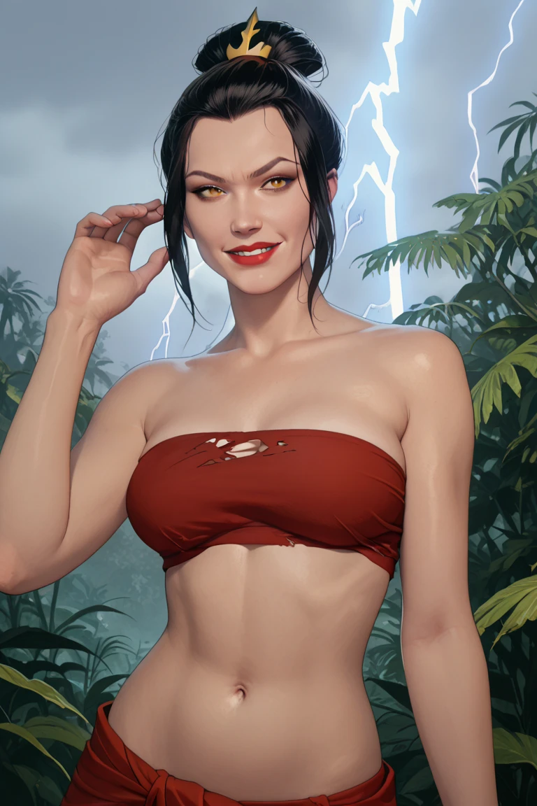 ((masterpiece), best quality, high quality, professional quality, highly detailed, highres, perfect lighting, natural lighting), Whirling and swirling, high-waisted bikini, Phenom, Short, Toned, Diamond-Shaped Face, Olive Skin, Black Hair, amber Eyes, Short Nose, Pouty Lips, Receding Chin, Shoulder-Length Hair, Coarse Hair, Dutch Braid, saggy breasts, Faux gauge earrings, orange satin lipstick, Liquid drizzles over the edges, Foggy coastal landscape, perfecteyes eyes, <lora:lora_perfecteyes_v1_from_v1_160:1>