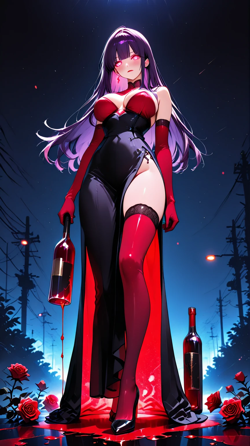 (masterpiece:1.2, best quality), (finely detailed beautiful eyes: 1.2), (extremely detailed CG unity 8k wallpaper, masterpiece, best quality, ultra-detailed, best shadow), (detailed background), cyberpunk city, sunset, (beautiful detailed face, beautiful detailed eyes), High contrast, (best illumination, an extremely delicate and beautiful),1girl,((colourful paint splashes on transparent background, dulux,)), dynamic angle,beautiful detailed glow,full body, cowboy shot, white hair, red eyes, dark skin girl, 1girl wearing a white dress, detailed earrings, pantyrose, high heels, white colored hand nails, red lipstick