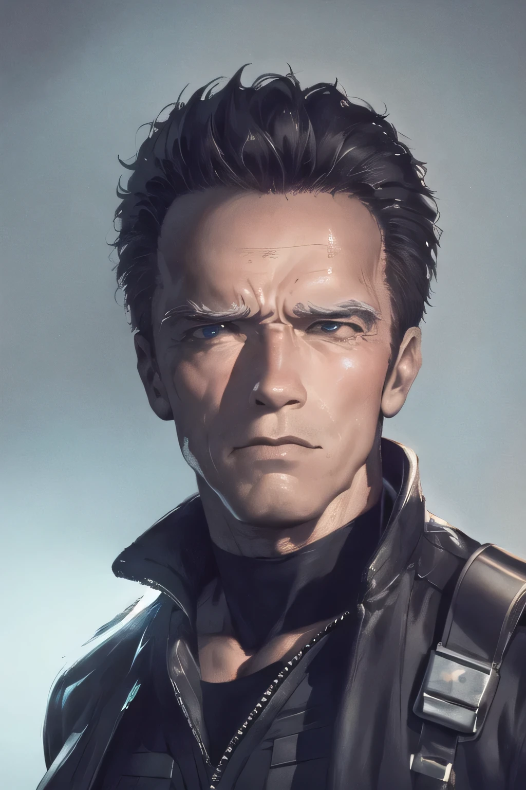 face without damage,can you draw a more delicate expression,dark background，,Can you draw a clear facial expression on the Terminator soldier