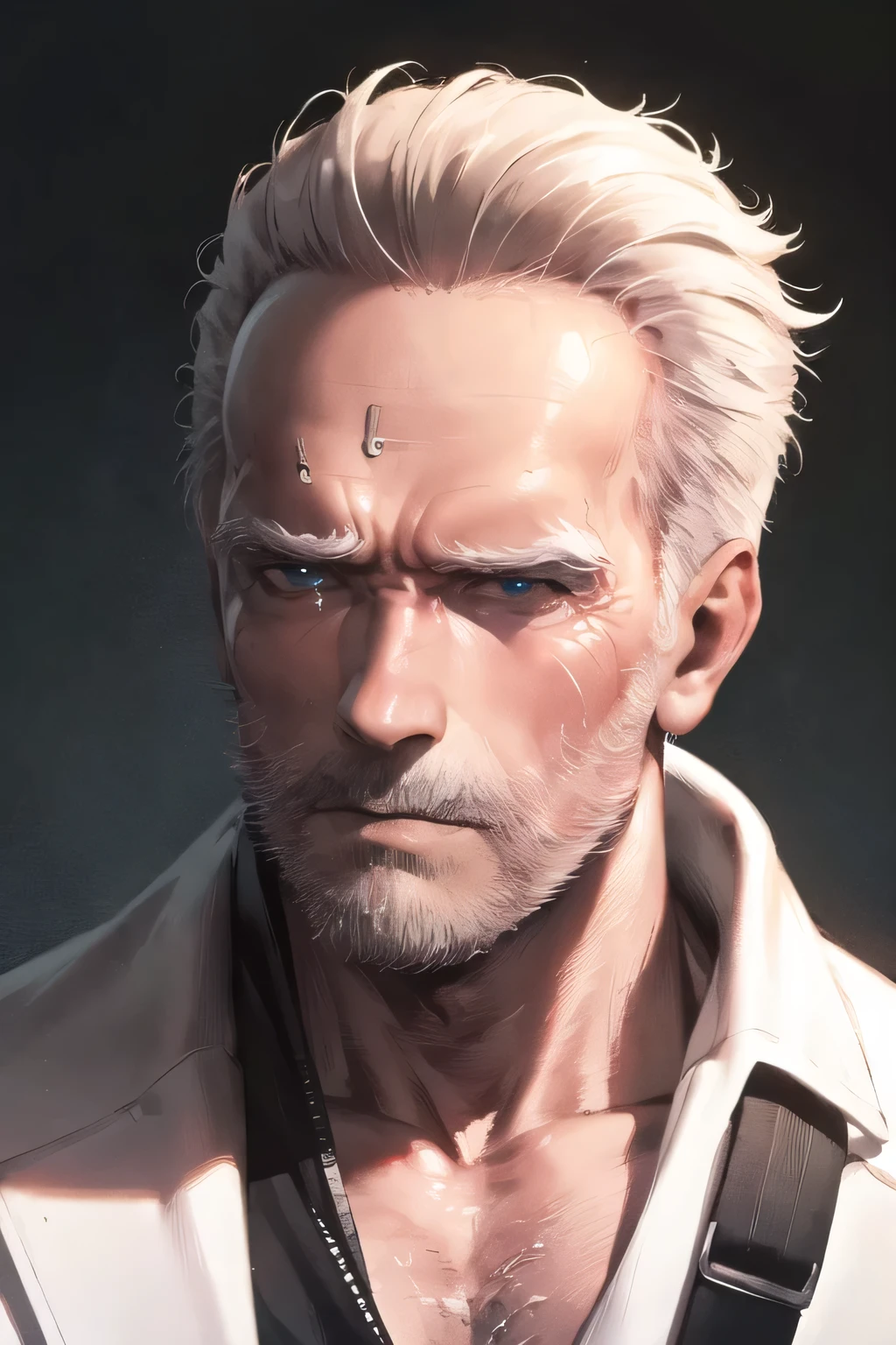 Face without damage,can you draw more delicate expressions,dark background，,can you draw a clear expression of a Terminator soldier,The dignified expression of a 40-year-old，