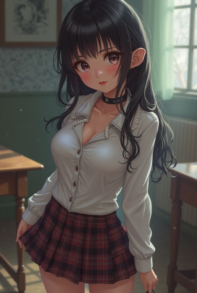 nsfw:1.1, high resolution:1.7, incredibly absurdres, kawaii:1, cute:1.5, hires.fix, anime visual:1, incredibly fine illustration,8k,masterpiece:1.2,best quality, high quality, exquisite, beautiful, insanely detailed, intricate detailed, extremely detailed, Super Definition, ultra high res, Super Resolution, best aesthetic, ultra detailed:1.5, best quality, perfect face, detailed face, masterpiece:1.2, illustration:1.2, 8k cg wallpaper, stunning art,absurdres,octane render,ultra hires,Japanese Actress,(Idol),18yo,Beautiful,(Cute and lovely),cute girl,((anime elf with extremely cute and beautiful black hair)),long hair,hime_cut,(((green_eyes:1.3))),intricate eyes,beautiful detailed eyes,symmetrical eyes,big eyes:1.5,enchanting bright eyes studded with gold and silver dust,(((pinky and glowing_skin,shiny body,plastic glitter skin,exaggerated shiny skin,illuminated skin))),upward breasts,waist slender,(detailed body,(detailed face)),cute,daring,zettai ryouiki,show skin,best relationship with four fingers and one thumb,Very Fine Face and Eyes,Very Fine Hair,(Perfect Anatomy),((girl trembling with sexual climax)),Garter Belt,Bare shoulders,Check out our thru-rack chokers and midi rings with chains,(rainbow colored jellyfish with a face:1.2),1girl,open mouth,(half closed eyes:1.0),spread legs,bare breasts,(open cloth:1.3), nipples,tentacles,(girl caught in tentacles),bare foot, tentacles grab legs,tentacles grab arms,tentacles in pussy, vaginal sex, pussy_juice_trail, (cum on cloth, cum on face),
BREAK , (white collared shirt:1), long sleeves, red neck ribbon, (unbuttoned cardigan:1), beige cardigan,
BREAK (blue checked skirt:1.1),
BREAK classroom,