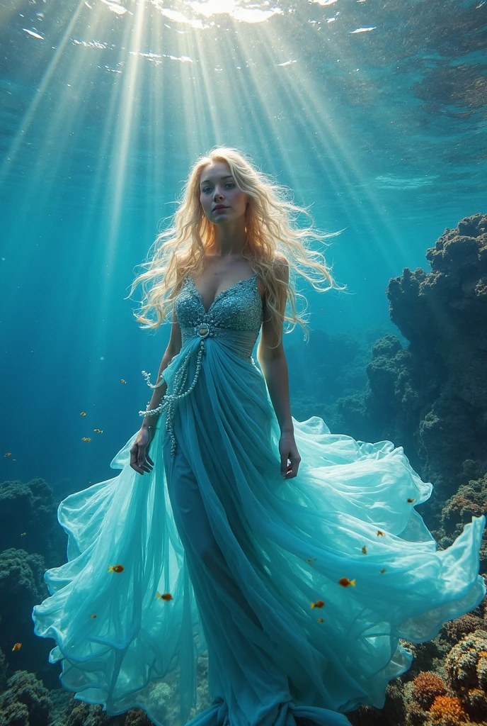 The scene of a beautiful mermaid swimming in the deep sea, long flowing silver hair, perky breasts, gorgeous fishtail skirt, the skirt is inlaid with shining pearls and gems, noble and mysterious, white skin, the light smile, the eyes twinkle, as if telling a moving story, the surrounding bubbles and water waves add to the motion and depth of the picture, the peace and mystery in the deep sea, Beautiful and romantic, full of imagination and artistic appeal, fantasism, fantasy style, masterpieces, pastel colors, deep sea scenes, movie lighting, high contrast, unimaginable beauty,, (best quality:1.3)