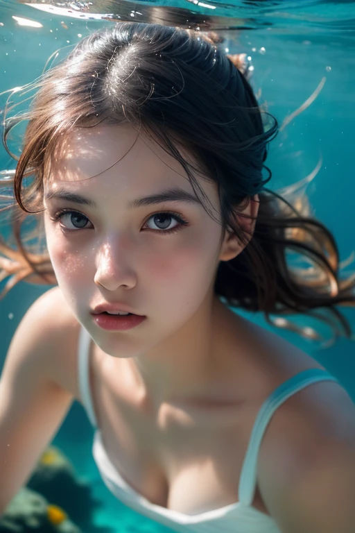 score_9, score_8_up, score_7_up, Expressiveh, 1 girl, cute girl, teen 12 years old, wet and sweaty, freckles, black, blue eyes, detailed face, pretty face, adorable bright eyes, detailed and realistic eyes, small body, (small breasts; 1.3), small size: 1.4, HD32K, incredibly detailed, locker room, (teasing, naughty expression), god rays, parted lips, (oiled transparent white sports swimsuit: 1.5), ((( the girl looks in front of her arms along the body))), oiled body,