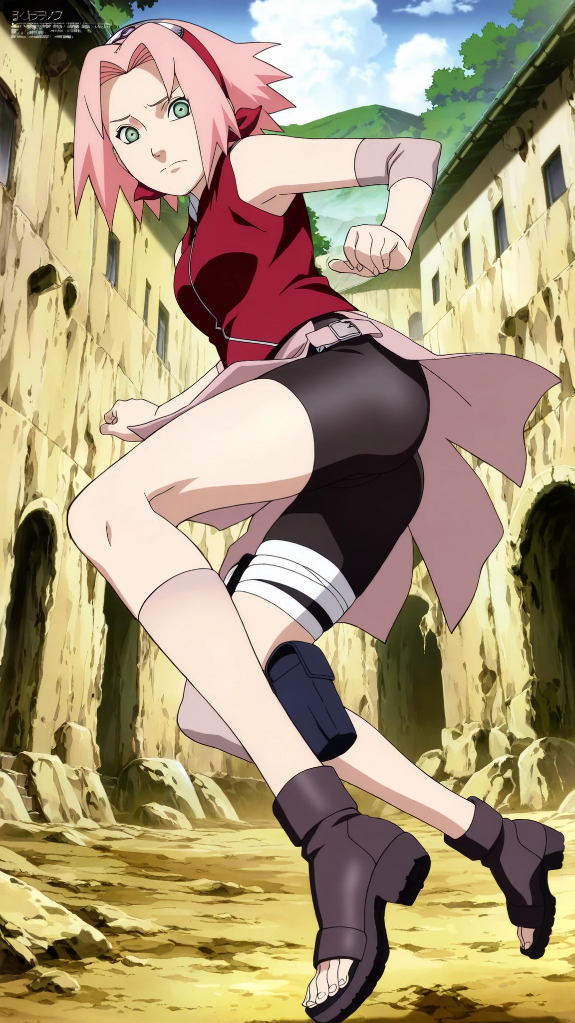 1girl,haruno sakura jumping posture kicked , BREAK pink hair, short hair, red hairband, green eyes, parted bangs, BREAK red sleeveless minidress, zipper, pink miniskirt, bandaged thigh, BREAK medium breasts, beautiful body, beautiful legs , masterpiece,best quality,amazing quality,professional quality ,very aesthetic ,newest,scenery, ultra detailed ,highly detailed ,intricate , absurdres , high resolution , 4K , 8K , unity 8k wallpaper , crisp quality , sharp focus , rich contrast , rating_explicit , official art, official style,source_anime,anime screencap,anime coloring,megami magazine,anime,animated ,1girl, standing at konoha village, straight angle, full body,1girl,((haruno sakura , focus on the butt, black tight shorts, Spread your legs ,focus on the vagina)), BREAK pink hair, short hair, red hairband, green eyes, parted bangs, BREAK red sleeveless minidress, zipper, pink miniskirt, bandaged thigh, BREAK medium breasts, beautiful body, beautiful legs ,lift legs, masterpiece,best quality,amazing quality,professional quality ,very aesthetic ,newest,scenery, ultra detailed ,highly detailed ,intricate , absurdres , high resolution , 4K , 8K , unity 8k wallpaper , crisp quality , sharp focus , rich contrast , rating_explicit , official art, official style,source_anime,anime screencap,anime coloring,megami magazine,anime,animated ,1girl, standing at konoha village,(((full body,Beautiful legs)))