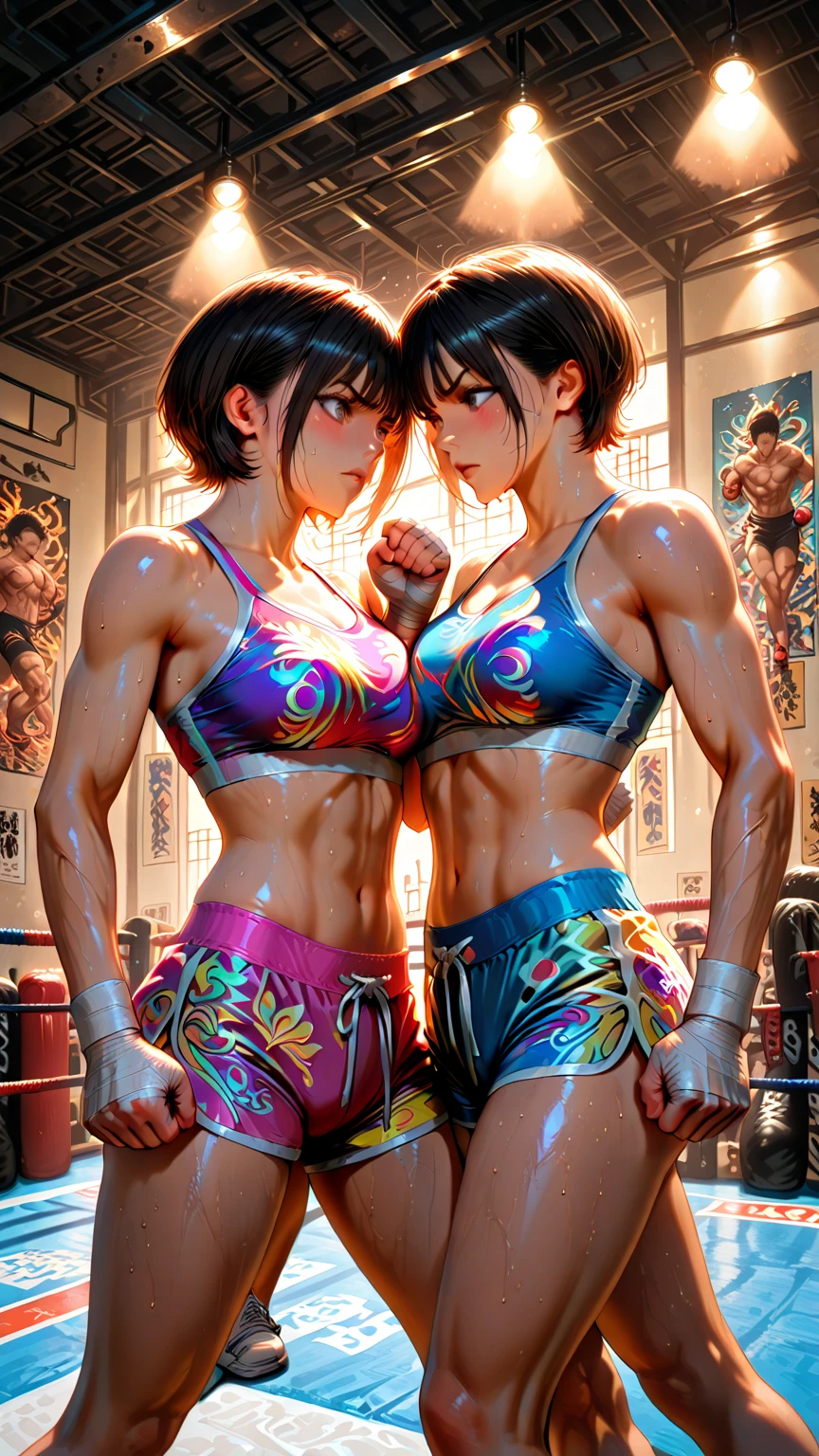 1, (brawny: 0.7), へそ, thicc thighs, bared shoulders, simple background, sports clothes, sorrido, large breasted, Big butts (Masterpiece artwork, high qualiy: 1.1), perfects eyes, perfectly sexy face, corpo sexy, ultra detaild, big cameltoe, large breasts, pose erotica, micro bikini, ,body builder, beautiful face, serious face, perfects eyes, perfectbody, healthy body, abdomen, brawny, detailed body structure, all parts are clearly visible, dynamic poses, Featured cameltoe, micro bikini, Dynamic background paradisiac, Cammy Whiet (Street Fighter)