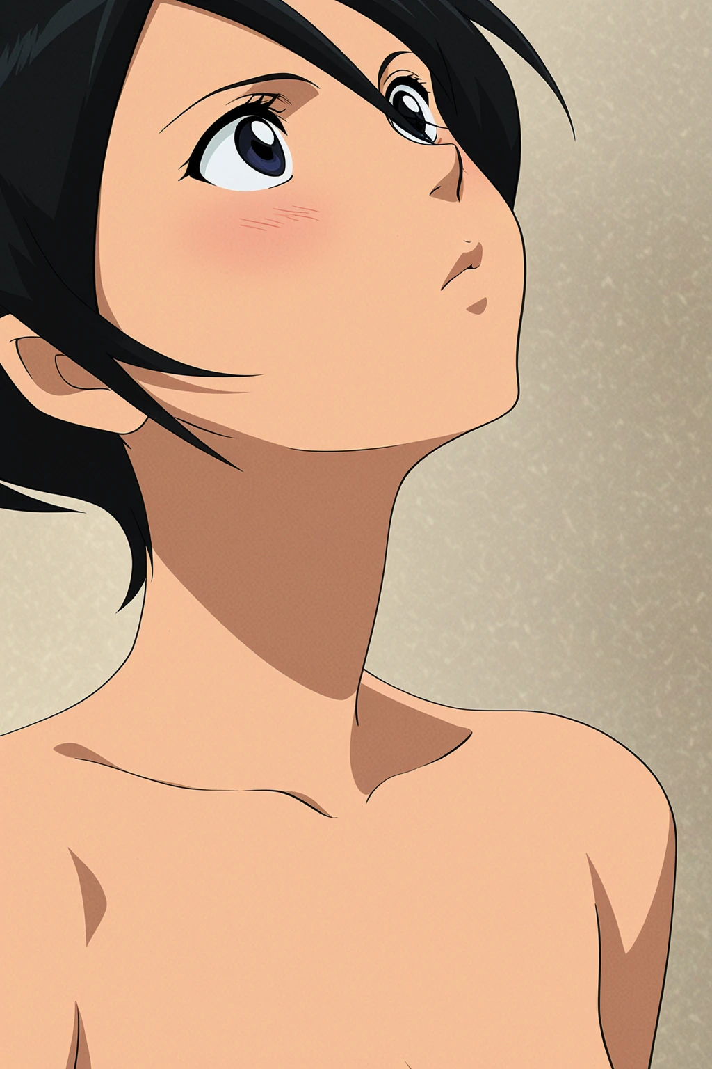 score_8, score_9, Dororo Black Hair, ponytail, choker, Iris,(Completely naked:1.2),Nipples,Pussy,(Flat anime color:1.4),