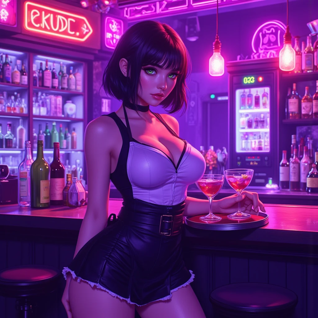 alluring woman in a crowded nightclub, wearing revealing attire, exuding a provocative aura, dancing under neon lights, bodies swaying to the music, drinks in hand, the air thick with excitement and energy, captured with a Canon EOS 5D Mark IV camera, 85mm lens, emphasizing the sensuality and allure of the scene, in a vibrant and dynamic photographic style. --ar 16:9 --v 6
