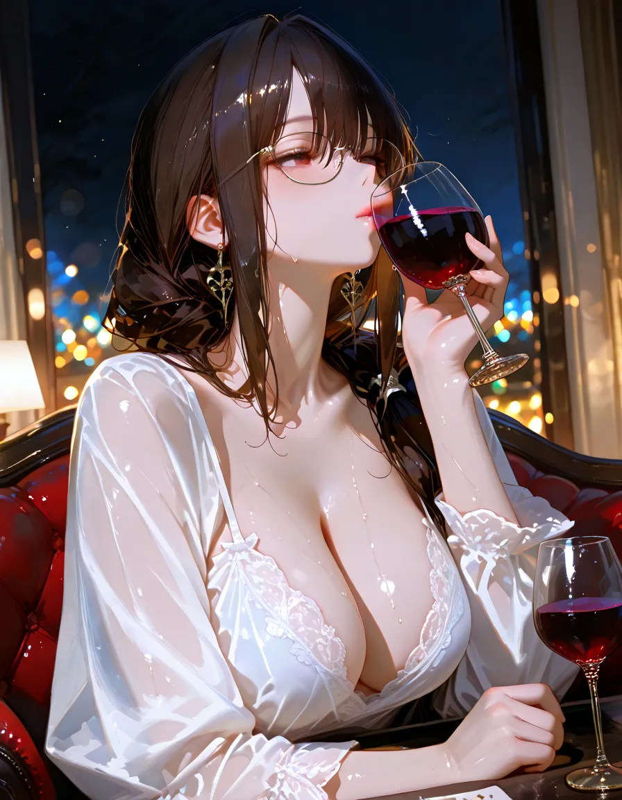 (masterpiece, best quality:1.2), solo, 1girl, Mikasa Ackerman, Attack on titan, looking at viewer, gorgeous scarf, earrings, midriff, official art, extremely detailed CG unity 8k wallpaper, perfect lighting, (masterpiece:1.0),(best_quality:1.0), ultra high res,4K,ultra-detailed, photography, 8K, HDR, highres, absurdres:1.2,, bokeh:1.2, lens flare, (vibrant_color:1.2),(beautiful_face:1.5),(narrow_waist),(perfect hands, perfect anatomy), white wedding dress, wedding dress, gala dinner, holding a glass of wine, white dress