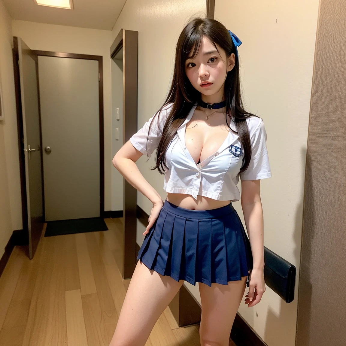 1girl in, off shoulders, A smile, cute little, lift her hips, deep-shadows, in the darkness nigth, least
Highest Quality、​masterpiece、(Photorealsitic:1.4)、Happy smile、School Uniforms