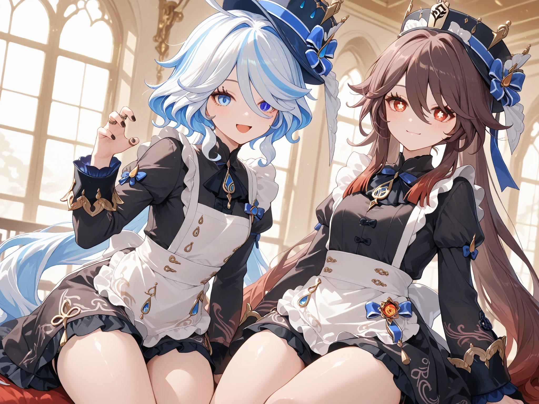 3 girl, inside castle, realistic face, oval face, looking at viewer, smile