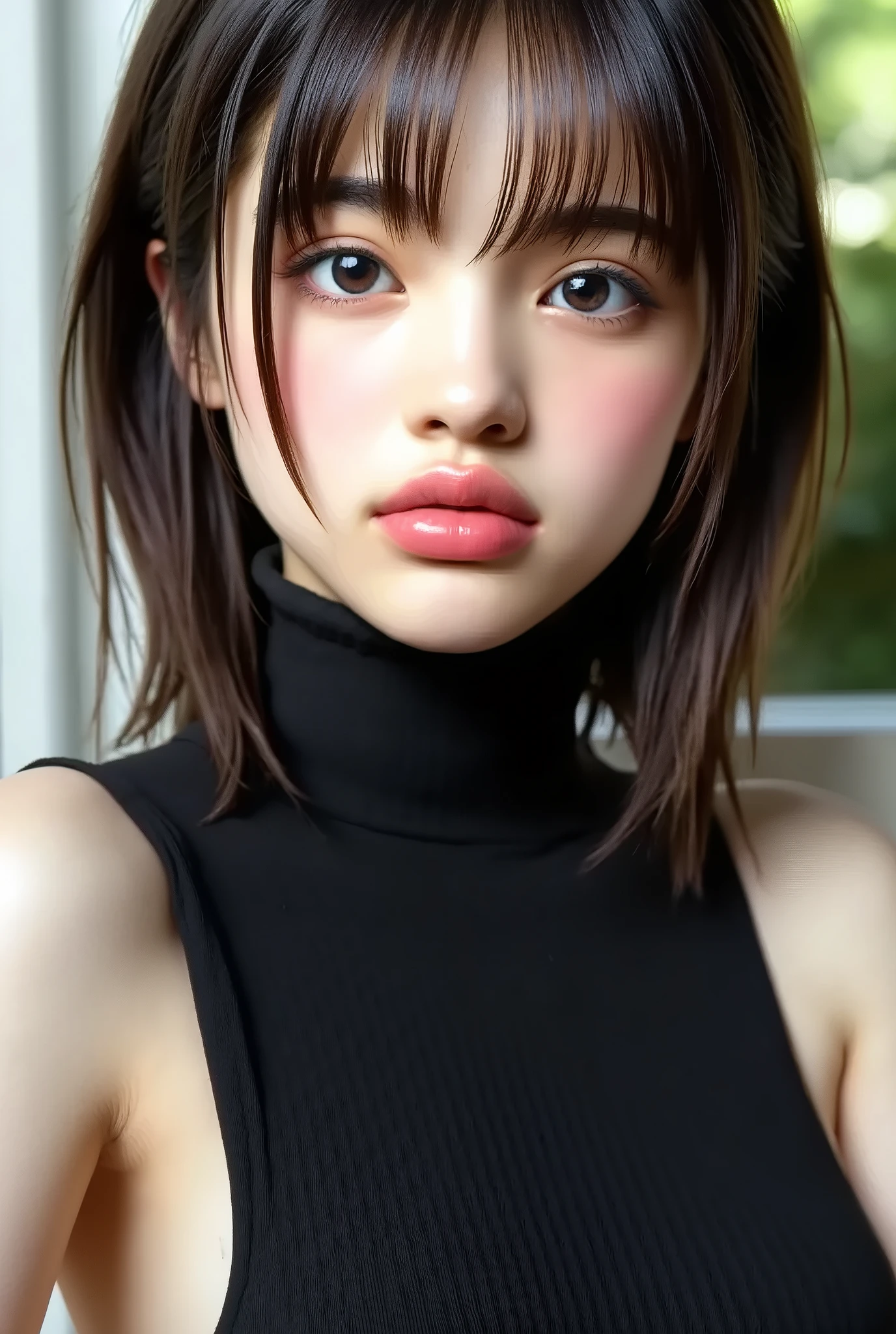 (masterpiece:1 . 5)、(realistic:1 . 5)、(Highest Quality:1 . 4、8k、raw photos）、 super high resolution、Professional Lighting、 Perfect dynamic composition、Outdoor shooting、 taking a picture of the upper body 、 Film Grain、 Color Difference、(Bokeh:1 . 1)、blur background、 Frank、Refined Designs、charm、超realistic、Highly detailed、The golden ratio、 Perfect ??????? 、 (1 girl)、skinny girl、繊細でcharm女の子、cute woman:1 . 4、 serious expression、stares at viewers、 Mr. .. 々stop temporarily、 light brown hair、Shiny Hair、 skin that looks real、 close your mouth、fine eyes、double eyelids、Thin Arms、、 (I'm wearing a black knitted turtleneck sweater:1 . 3)
