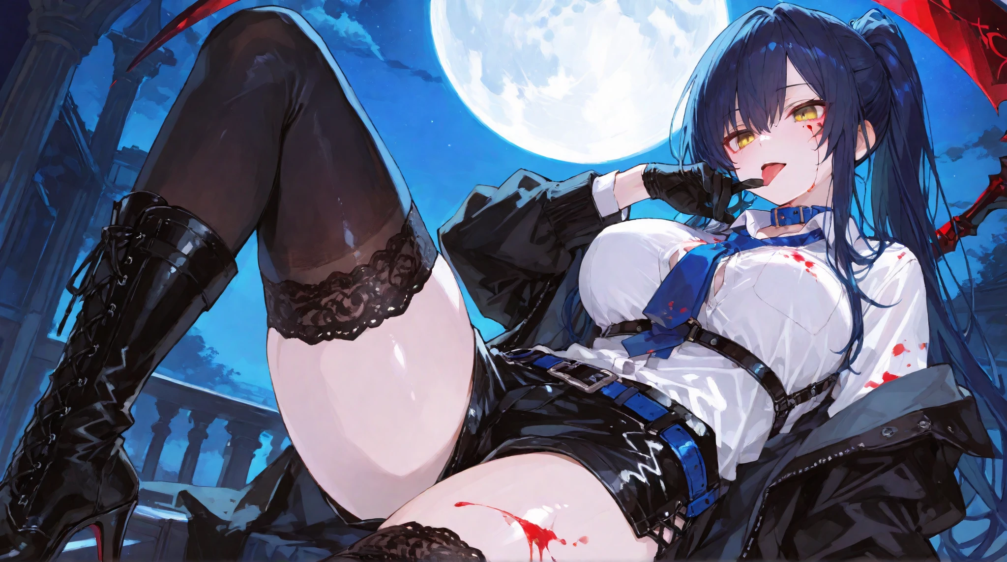 reiayanami, Rei Ayanami, Blue Hair, short hair, (Red eyes:1.5), (Small breasts:1.2), (masterpiece:1.2), highest quality, High resolution, unity 8k wallpaper, (shape:0.8), (Fine and beautiful eyes:1.6), Highly detailed face, Perfect lighting, Highly detailed CG, (Perfect hands, Perfect Anatomy),((Swimwear))、((Embarrassed look))、((full moon))、((Picture below))、(((boots)))、((short hair))、((f cup breasts))、The clothes are transparent、((Sit with your legs apart))、Cameltoe