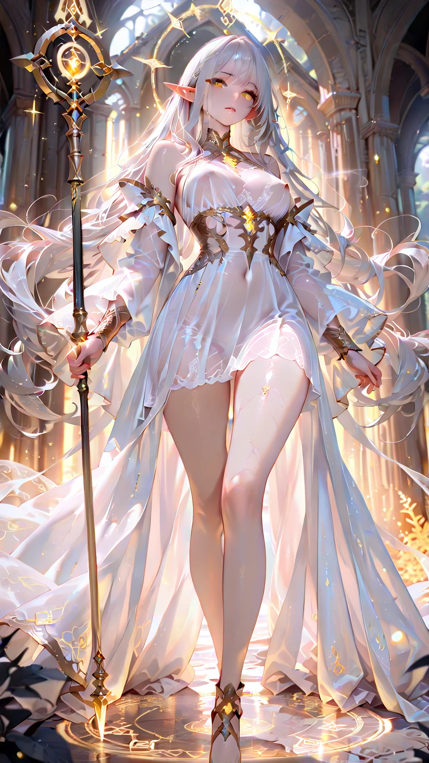 full-body close-up, create an elegant atmosphere), white short skirt, white hair shawl, graceful flowing, elegant movements, lustful smirking smile expression (red blush), floating in the air, (1girl), slim figure)