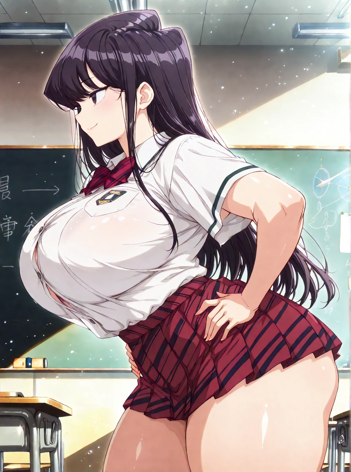 Erotic manga、High resolution、Ecstatic expression、A clerk making a sex appeal in the office late at night、Perfect proportions、Cowboy Shot、Very large breasts、Fatty thick legs、Sweaty