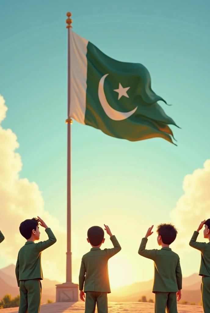 Pakistan flag with 14august 3d image with anime 18 year old boy, Boy name "Abid Rizvi"