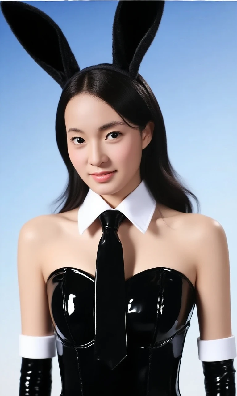 ((Ultra high resolution, highest quality, masterpiece: 1.2), (realistic, photorealistic: 1.37), highly detailed, (Nightclub, professional lighting, photon mapping, radiosity, physically-based rendering, masterpiece, rich details, background blur)
A cute Japanese woman, 18 years old, wearing a black bunny girl outfit. The outfit consists of a shiny black corset with a plunging neckline, black bunny ears, and a matching black bow tie. She is also wearing black wrist cuffs and fishnet stockings, complemented by black high heels. Her hair is styled in long, wavy twin-tails with a light brown color. She has a happy smile, showing her teeth, and has glossy skin and shiny hair. The scene is highly detailed, with professional and realistic lighting. The style is realistic and photorealistic, with extreme attention to detail, and the character has an anatomically correct body structure. The character has a nice body and very beautiful skin. She is facing to the right, looking away from the camera with a natural, candid expression. Her gaze is directed to her right, avoiding the camera completely. (Correct body structure, accurate anatomy, ultra-high quality, realistic lighting, nice body, very beautiful skin, nightclub background, background blur, facing right, looking away from the camera, natural candid photo)
