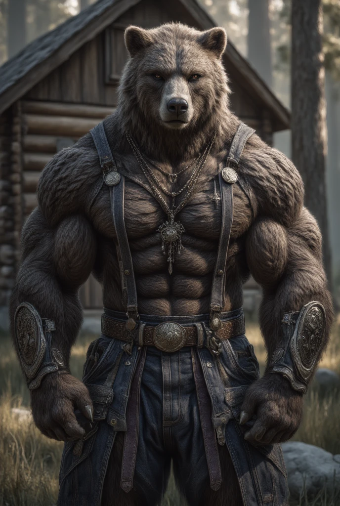 4k, 8k, best quality, ultra high res, (photorealistic:1.4),(masterpiece:1.2), best quality, masterpiece, highres, original, extremely detailed wallpaper, (ultra-detailed), (best illustration), (best shadow), (realism), realistic,
volibear, bear, braided hair, glowing runes, earrings, eye tattoo, animal hair, furry male, muscular, fit body, Leg armor, lower body armor,
full body, arctic forest,
<lora:more_details:0.65> <lora:volibear-v1-128-novelai:1>