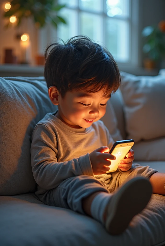 Boy playing in the phone 