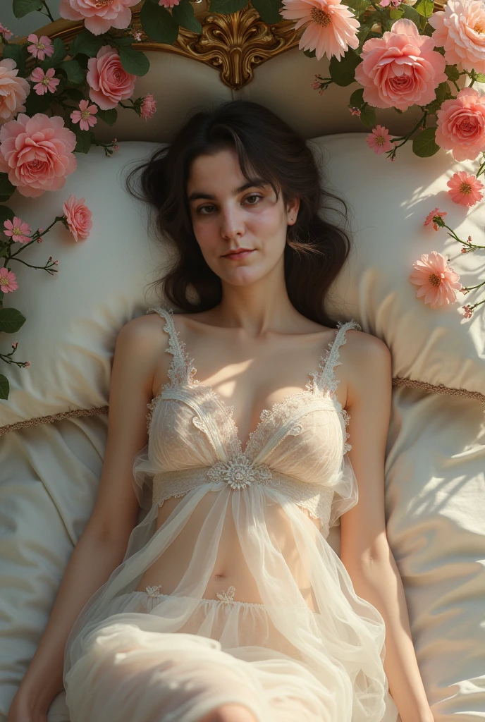 An 18-year-old girl,lovely and delicate,In deep sleep,Dress casually,Lazy sleeping position,Underwear is lifted,Wear transparent underwear and panties,Realiy,8k,(nsfw:9),