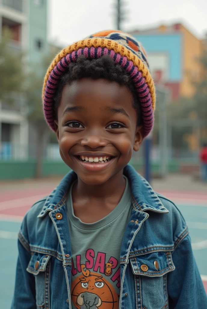 An ugly skinny black teenager with crooked teeth and no hair on his head