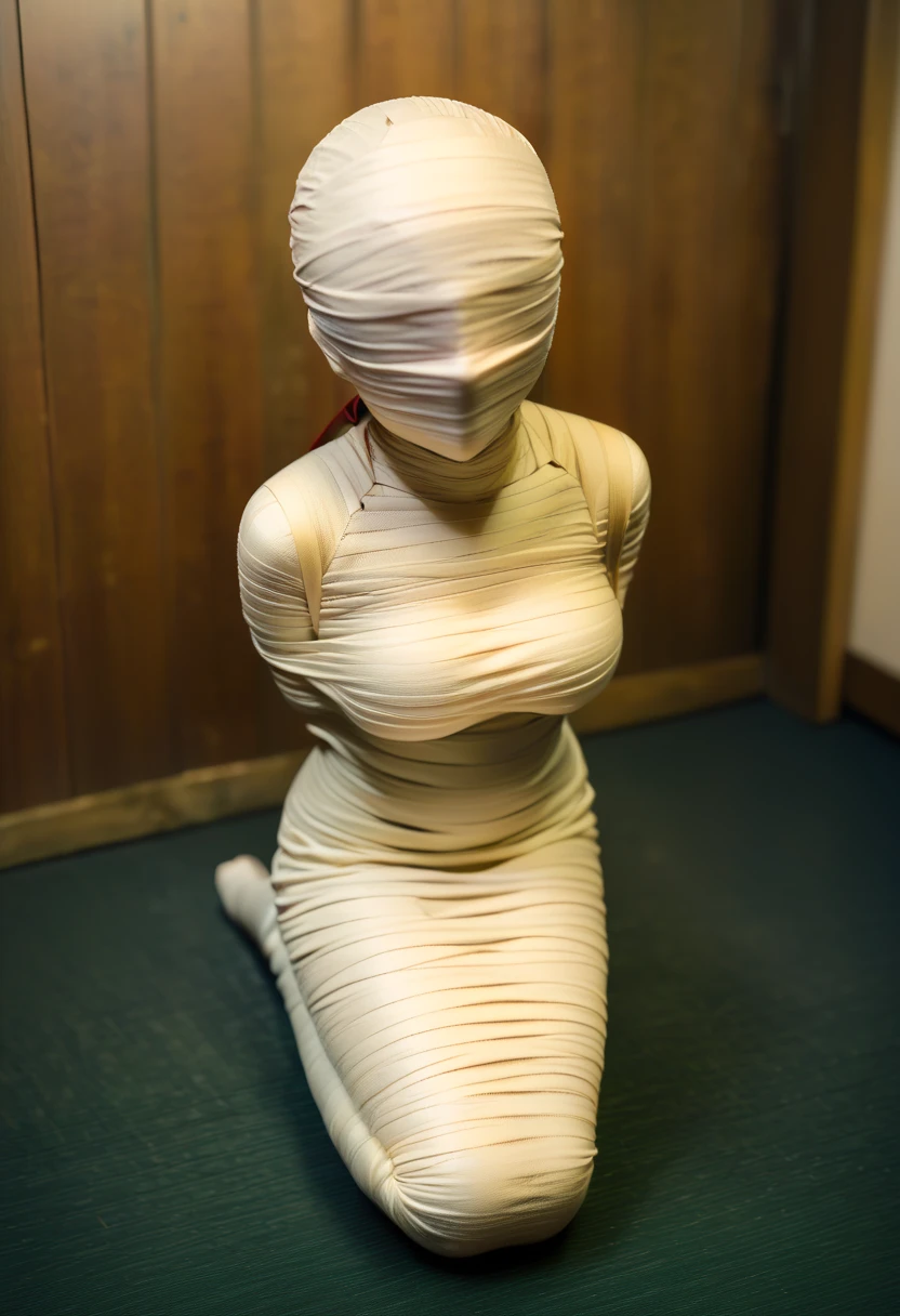 gagged, blindfold, tape gagged, ((1 female)) ((Imprisoned in a warehouse)), ((Wrap the heads around with white duct tape:1.4)), ((Wrap the faces around with white duct tape:1.4)), (((blindfold around with white duct tape:1.5))), ((From head to toe, wrap them in white duct tape to make a mummification:1.5)),18 year old Japanese, (Highly detailed CG Unity 8k), (highest quality), (Very detailed), (Ultra-high resolution), ((Hands tied behind back:1.3)), 