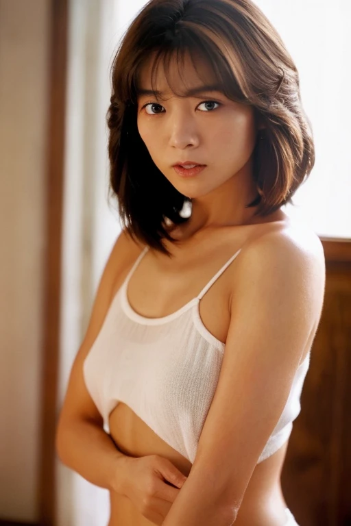 Retro Photography,((The style of Japanese films in the 1990s)), (Extreme details ,Original Photography, best quality), (Exquisite light and shadow, Very dramatic picture, Movie lens effects),((Reality:1.3)),Photography Art, Stunning beauty,A woman, School, Stand in the square, Detailed face,Retro school uniform,Cleavage,Long legs,Short skirt