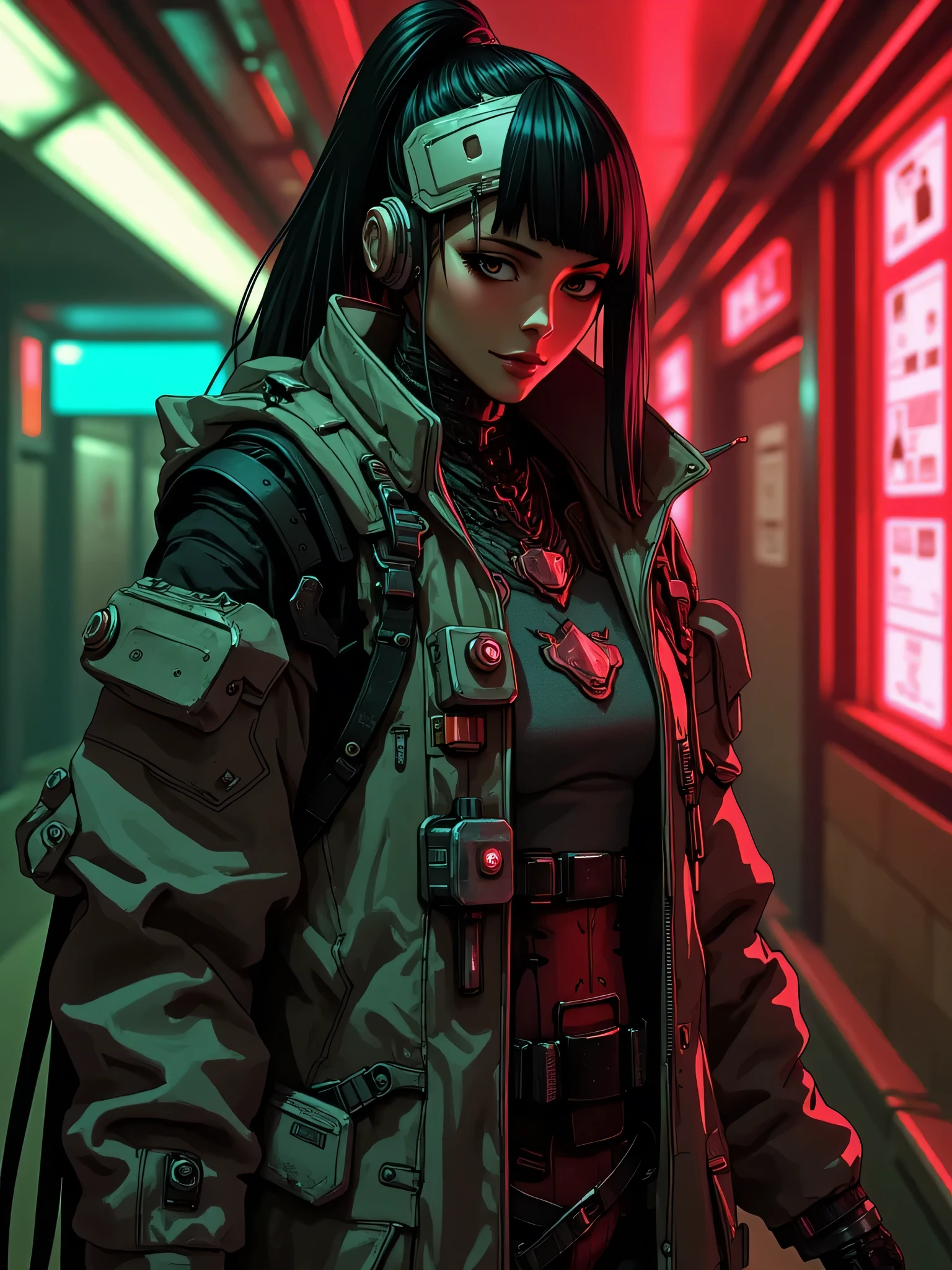 zavy-dgrnnrs,neo-noir,cyberpunk anime,neon light,niji,Detailed hand,Hand,Perfect hand,Cyberpunk wild girl in red lighted roman tombs, Post apo night metro underground , bent, ready to jump attack , very pretty, overweared long vest with cammo and glowing inside colar, fur sleeves, tight sport yoga legganime,cyberpunk,M4kisc4rs, scars,cyborg style,cyborg,android,cinematic,cinema shot,film grain,depth of field,highlights,boke,cinematic,cinema shot,film grain,depth of full body standing under space ship big window watching nebula.field,highlights,boke,Niji,aidma-niji,mecha goth fallen angel of blood during sanbdevistan , with whole space effectins, brown, grey, red, olive, green.  Post apo night background, Moody Wallpaper 


The image features a highly detailed and imaginative depiction of a cyborg girl with a blend of futuristic robotic elements and street art influences. The head of the figure is a sleek,  with intricate display components, gears, and mechanical details visible, giving it a high-tech, cybernetic appearance.  Muscular arm, emphasizing a rebellious and urban aesthetic. blaCK, red, brown,  silver, BRASS caped, hooded, heavy gun, one eye, cheeky smile, tall, fit, dangerous

The figure is dressed in a layered, worn-out COOL FITTING CLOTHES that combines elements of streetwear and armor, with patches, torn fabric, The clothing appears rugged and distressed, complementing the gritty, dystopian vibe of the artwork. The overall composition blends mechanical precision with expressive street art, creating a dynamic and visually striking image that embodies a fusion of technology and urban culture, evoking themes of rebellion, innovation, and the future of human-machine integration.

cyberpunk Gina Carano showing her triceps  under the wall  in animatrix (green grey, black, moody indoor) infinite pain of Cyberpunk girl on the mossed heavy planted night  park , very pretty, overweared fitting clothes. wet, glowing inside colar, fur sleeves, tight sport yoga leggins, brown, grey, violet , olive, green.  Post apo night metro , Moody Wallpaper 