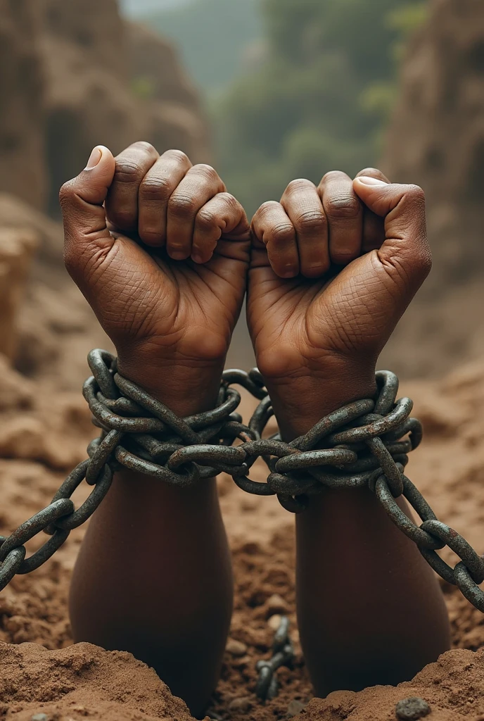 hands breaking the chains 