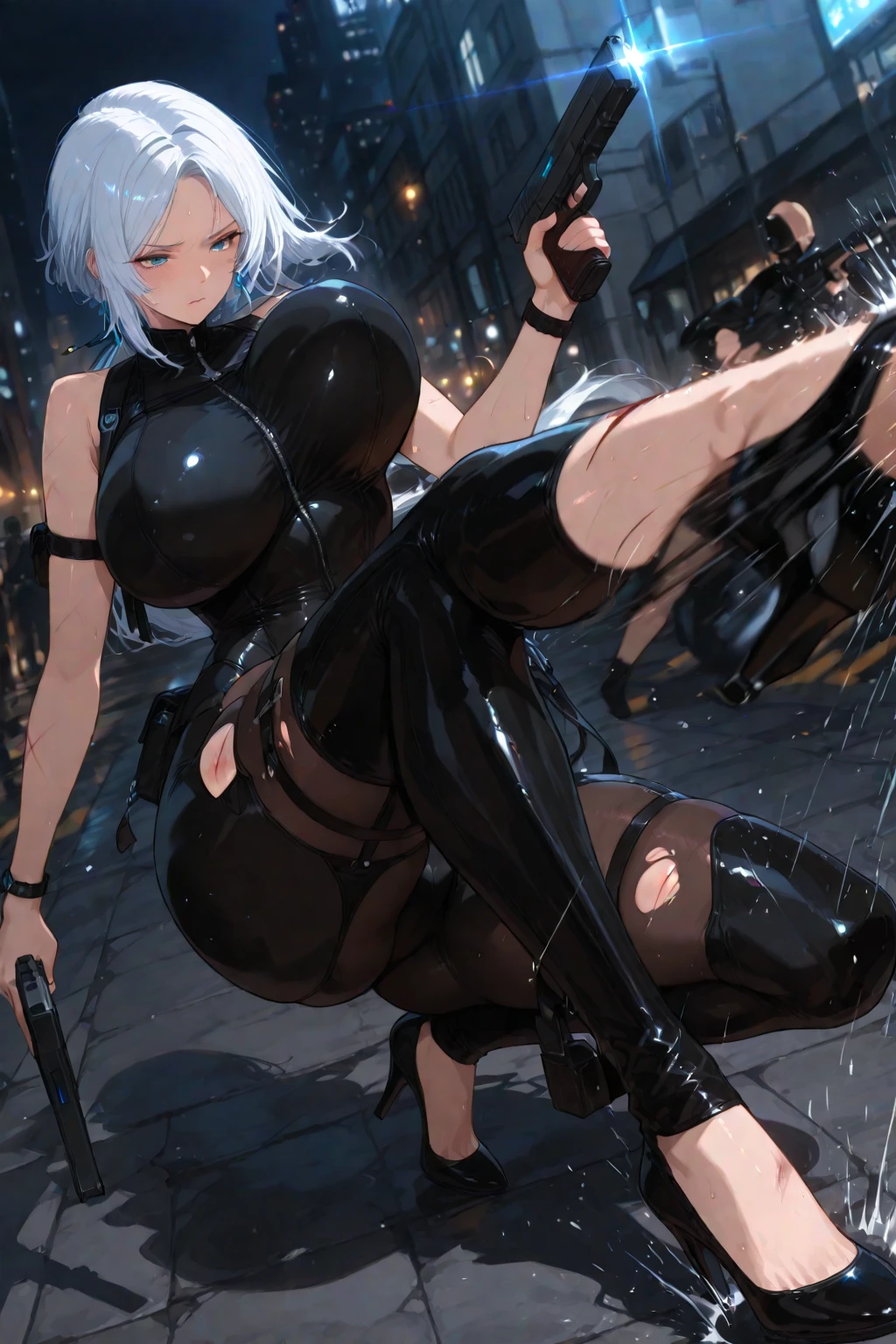 Sitting Woman,Detailed abs,Woman drawing from the chest down,Lower body naked,Not wearing pants,Concrete wall on background,underground room,Detailed crotch,NSFW, Underwear that dug into the crotch, hair, Sweat,,dynamicposes,Colossal tits,Beautiful woman,Toned body,Sweating, hightquality, Beautiful crotch,Sweat profusely,de pele branca,Black leather gloves,Concrete floors,Silver Dish,