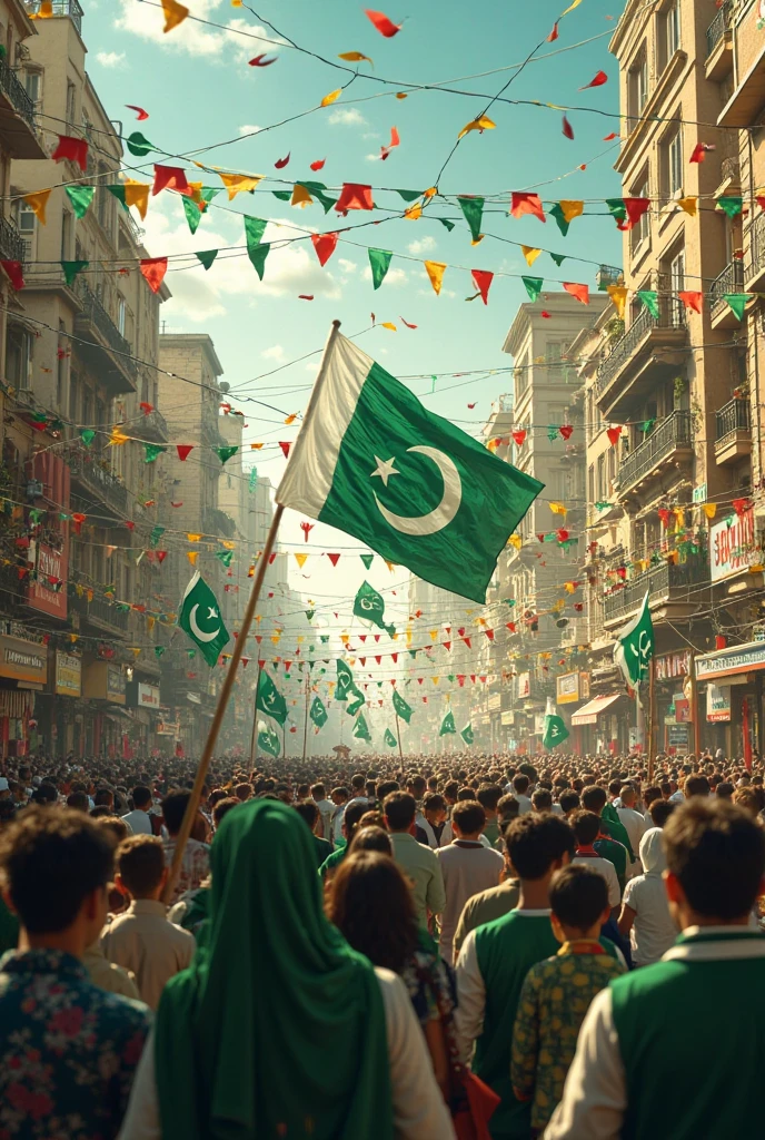 Pakistani flag in rod salute people in crowd area