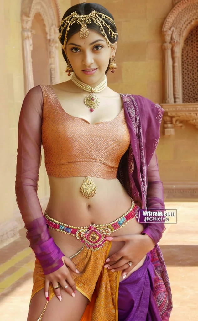 modelshoot style, (extremely detailed CG unity 8k wallpaper), full shot body photo of the most beautiful artwork in the world, stunningly beautiful photo realistic cute women in saree (navel:1.5), professional majestic oil painting by Ed Blinkey, Atey Ghailan, Studio Ghibli, by Jeremy Mann, Greg Manchess, Antonio Moro, trending on ArtStation, trending on CGSociety, Intricate, High Detail, Sharp focus, dramatic, photorealistic painting art by midjourney and greg rutkowski