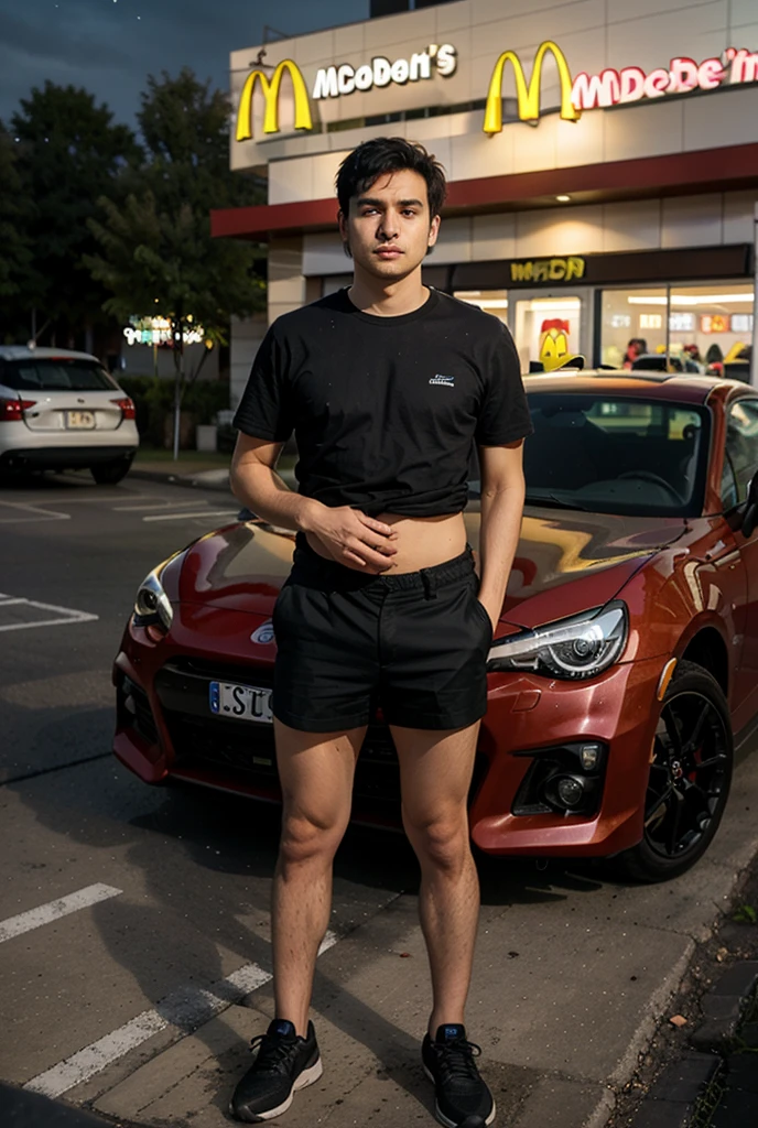 RAW photo, 1man, a topless man, Alec Benjamin, pecs, full body shot, backpack, pubic hair, panty bulge, sweat, (white-skinned male, high detailed skin:1.2), masterpiece, best quality, realistic, morning, 8k uhd, dslr, soft lighting, high quality, film grain, Fujifilm XT3