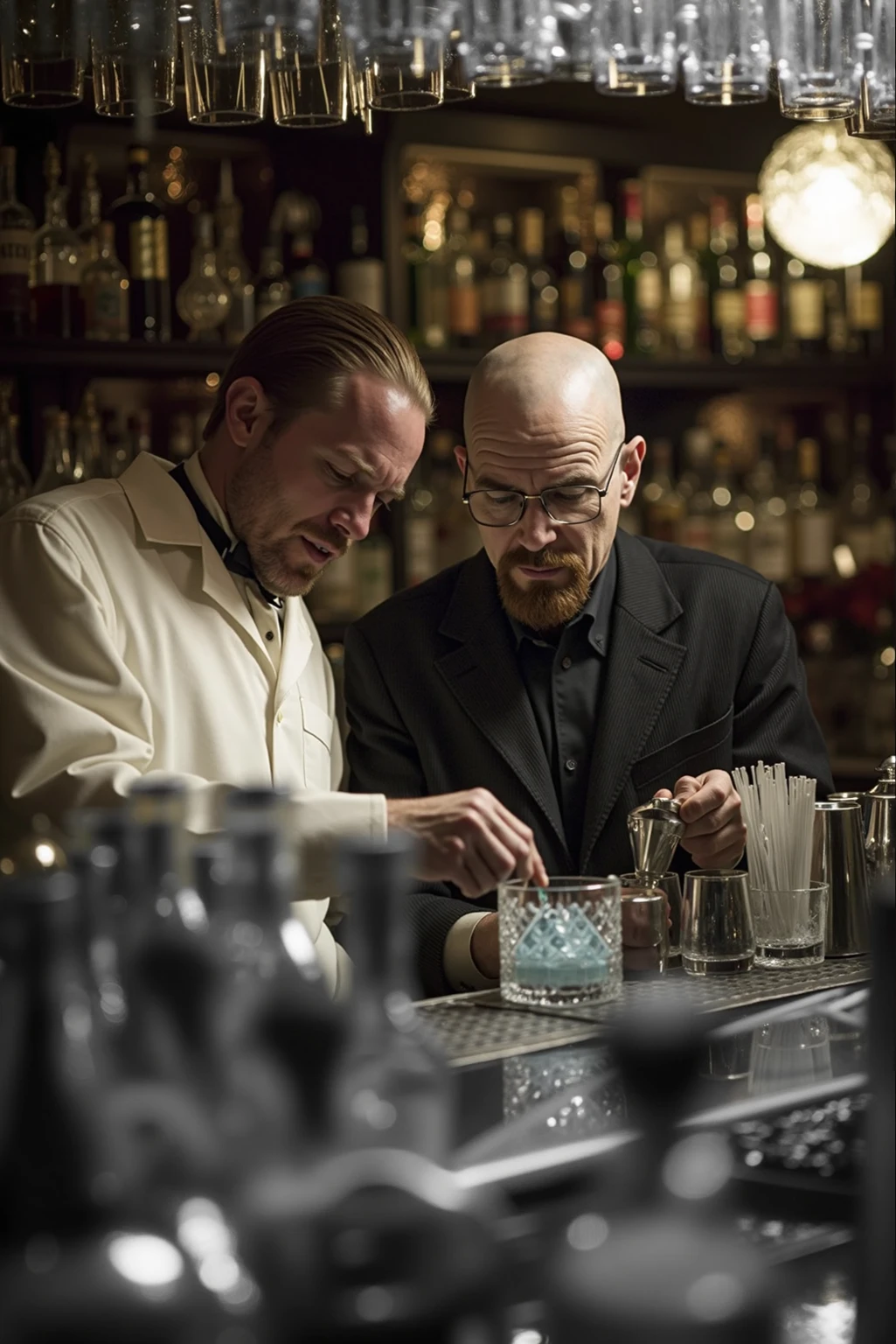 (photorealism:1.2), Walter White and Jesse Pinkman cooking meth in a RV