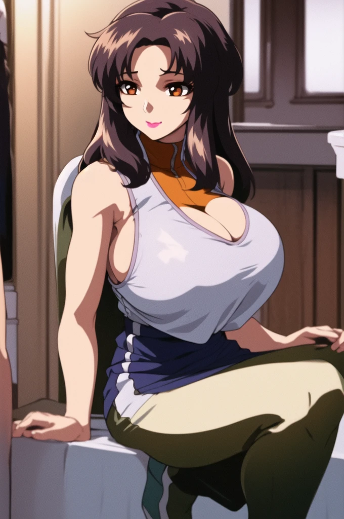 masterpiece, detailed, beautiful, 1girl, mature female, milf, (looking at viewer:1.2), blushing, black eyeliner, body facing viewer, facing viewer, full body, closed mouth, shy, tsundere, standing, outside in a forest, (red hair:1.2), bob cut, long bangs, (freckles:1.2), brown eyes, chubby, pale skin, wide waist, voluptuous hips, thick thighs, full lips, (Dark Red lipstick:1.2), massive saggy breasts, massive round ass, giant areolae, black, patterned Japanese clothes, skirt, black sarashi, black fundoshi, off shoulder.