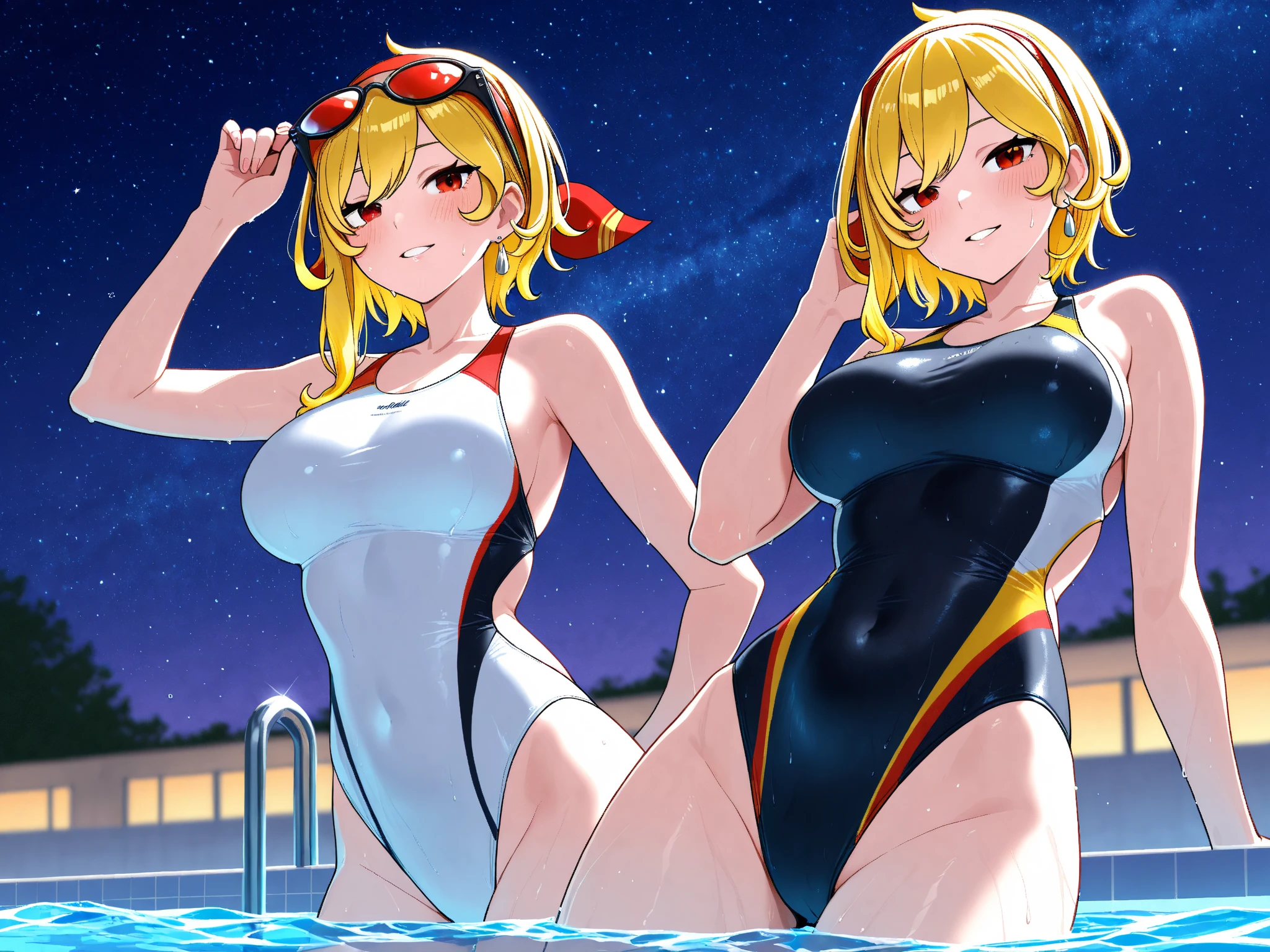 2womens, blonde, blue eyes, Swimwear ,Cocktail