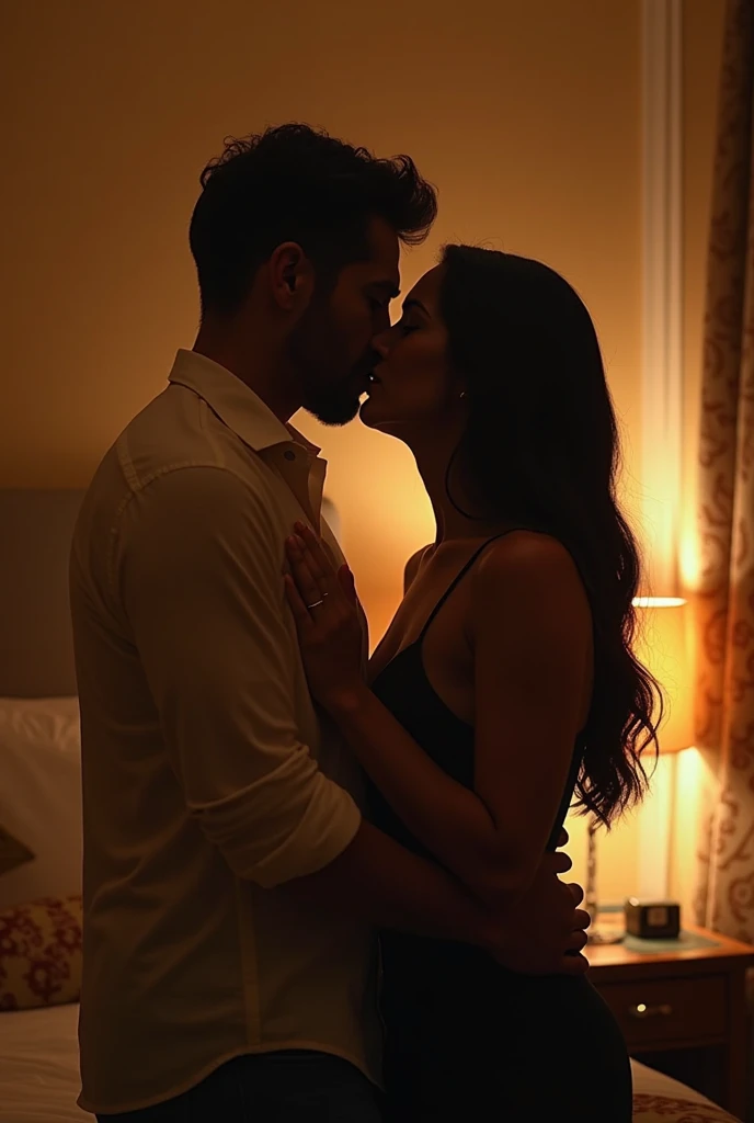 a clandestine kiss between man and woman