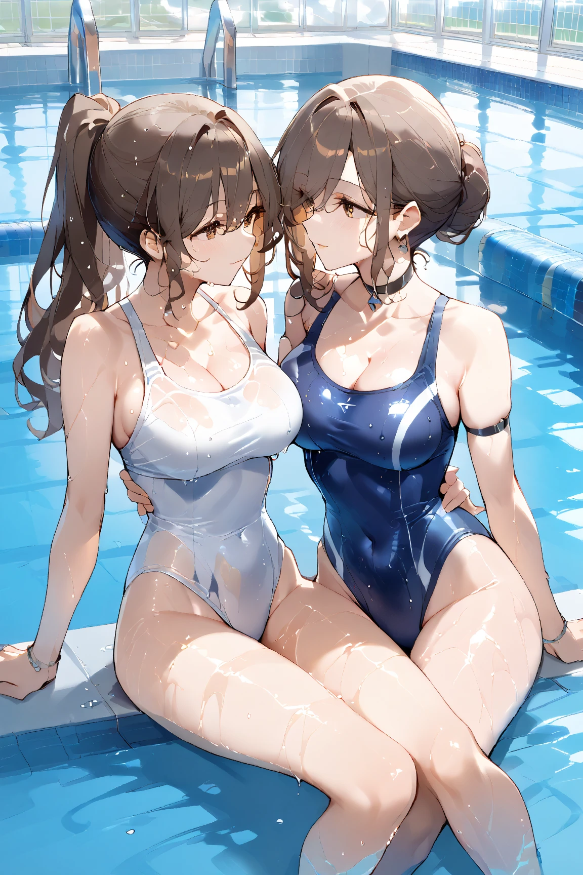 , ((perfect body))perfect hand, perfect leg,((super detailed skin))((glistening skin))(gleaming skin)sweat(ultra-detailed)(high resolution)(extremely detailed CG)
milf,large breasts,Beautiful illustrations, Highest quality, masterpiece,school swimsuit,blush,shiny skin, ((4girls+multiple girls))pool