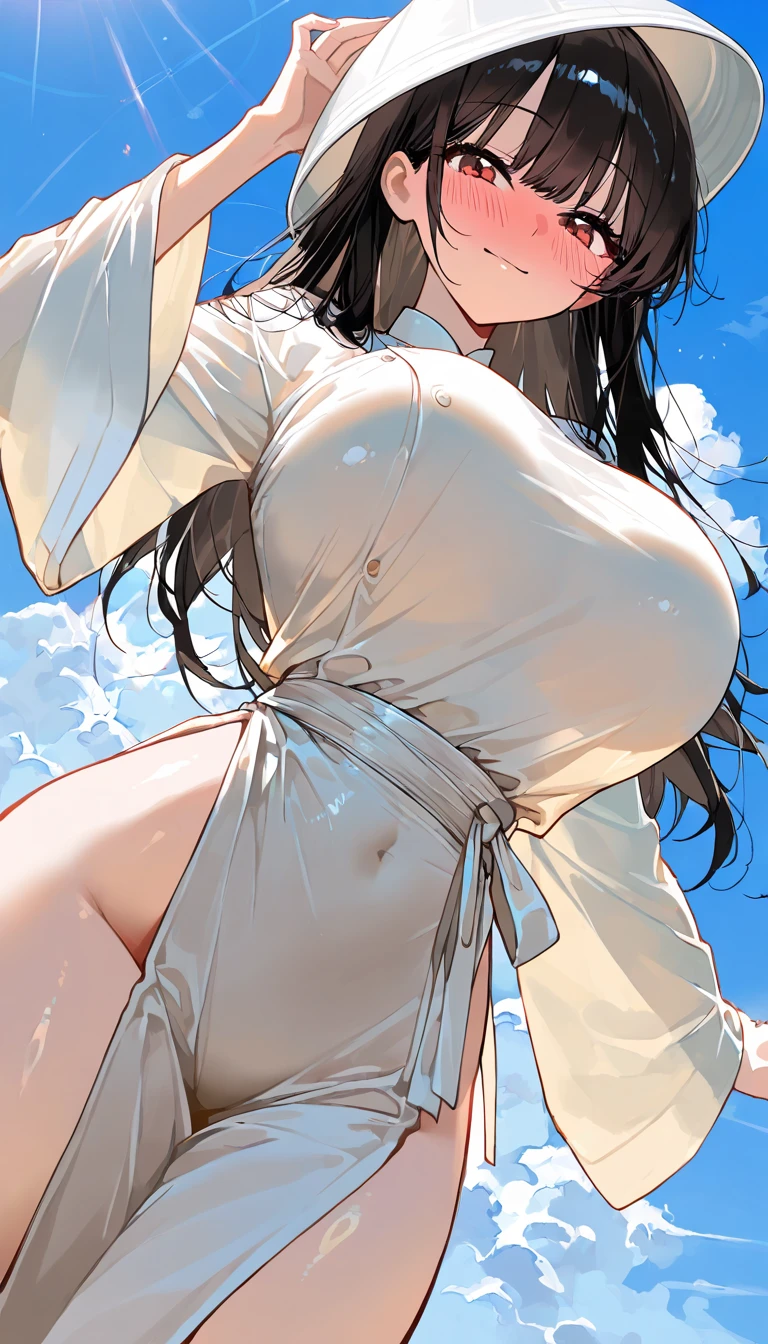 the drawing of a young woman that is naked and has no panties, 1girl, solo, navel, pussy, close-up, ass visible through thighs