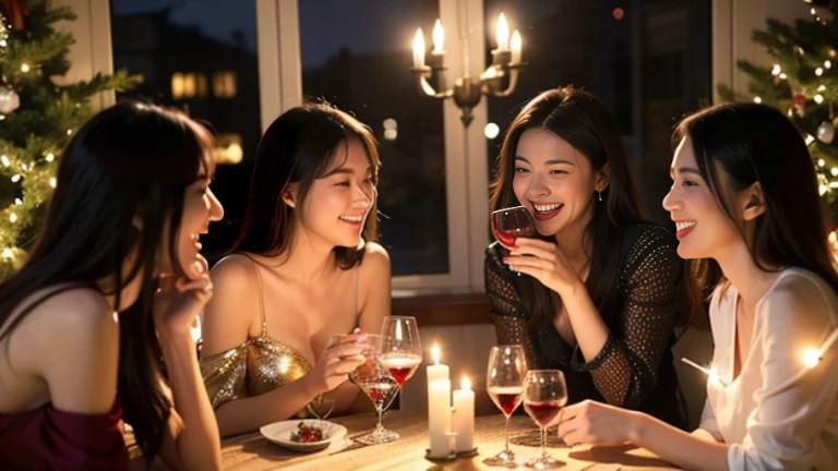 (masterpiece:1.2), high quality, High resolution, High-definition images like those taken with a high-end camera、Two people, male and female、sitting next to each other in chairs、There is food on the table、The man is a 24-year-old Japanese man.、Cut your hair short、Wearing glasses、Looks quiet、Black Hair、Curly hair、Holding a wine glass with red wine、The woman is an 18-year-old Japanese woman.、A lovely smile while drinking、holding a wine glass filled with white wine、The location is a dimly lit bar、In the background you can see a man and a woman enjoying a drink
