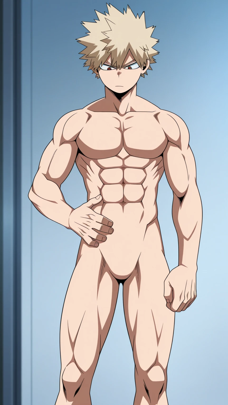 Ultra-detailed illustrations、Ultra-precise expression、masterpiece、Highest quality、ultra High resolution、High resolution、Hiromitsu Takeda Style、White background、Simple Background、Side angle、stand、Completely naked、1 young man、solo、Vulgar expression、(How:1.2)、Sweat、pubic hair、Small penis、barefoot、Skinny body、