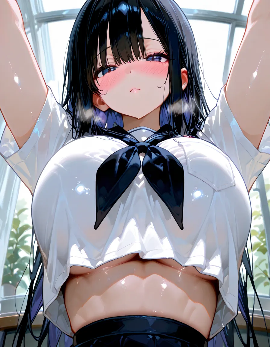 (Close up), Sharp focus, Pretty Women with Perfect Figure, (,Big breasts)tight tshirt, Short skirt, 裸露的女生, Detailed eyes, 二重まぶた, cleavage